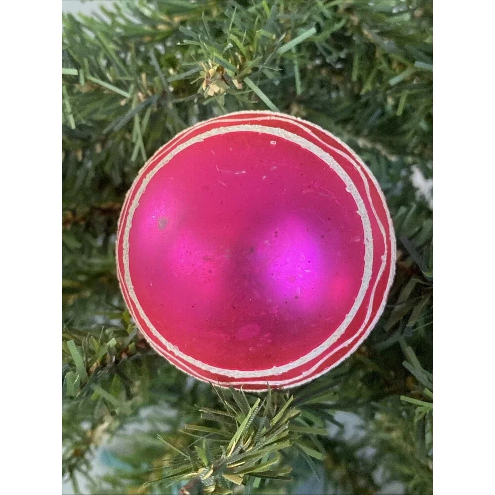Vintage Christmas Shiny Brite Glass Ornament Pink Ball Mica Candle Design